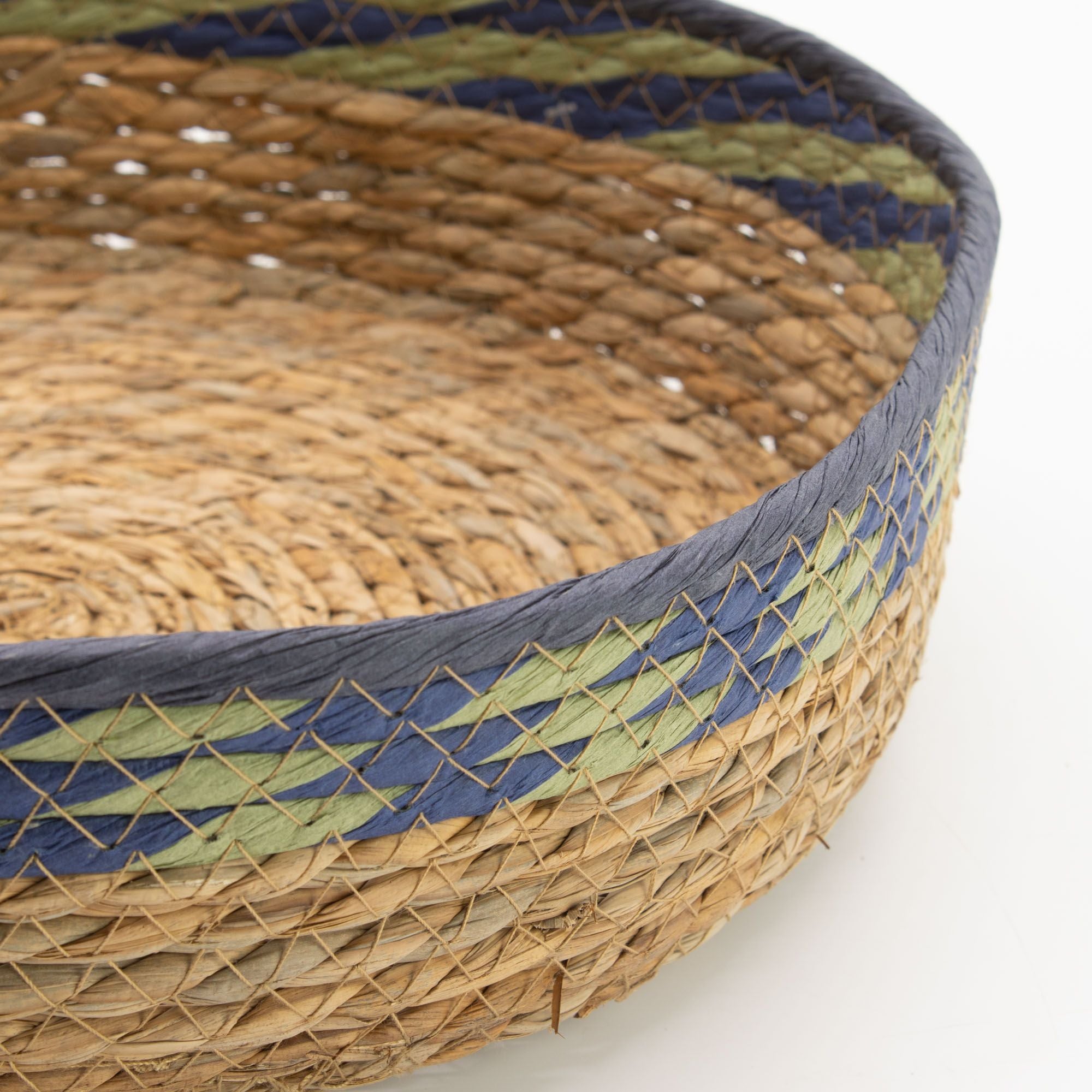 Seagrass Tray Baskets Natural Green Blue Set of Three