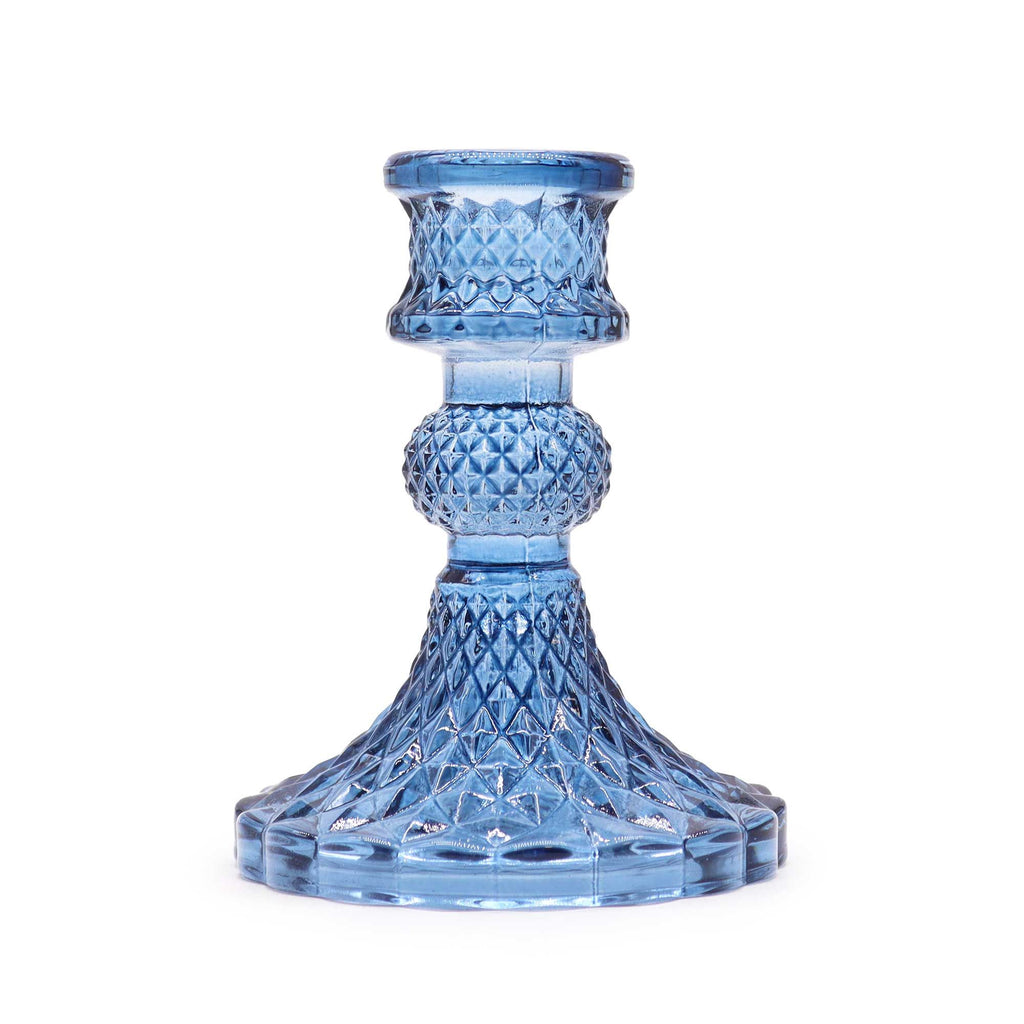 Candle Stand pressed glass Vintage Dinner Candle Holder - Royal Blue Product Image