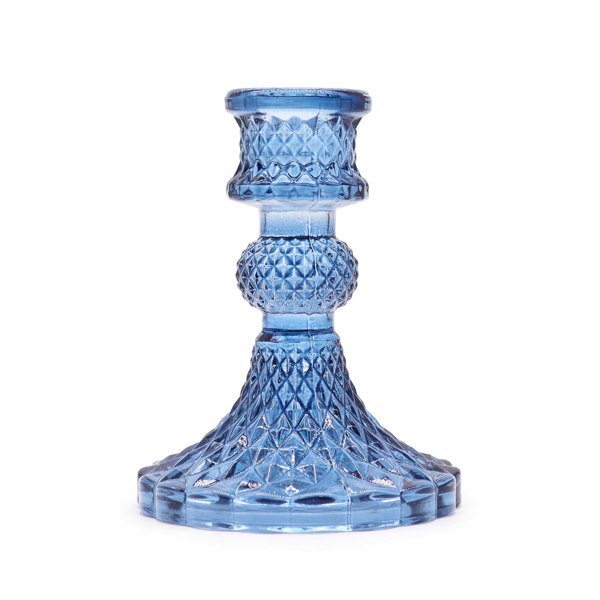 Candle Stand pressed glass Vintage Dinner Candle Holder - Royal Blue Product Image