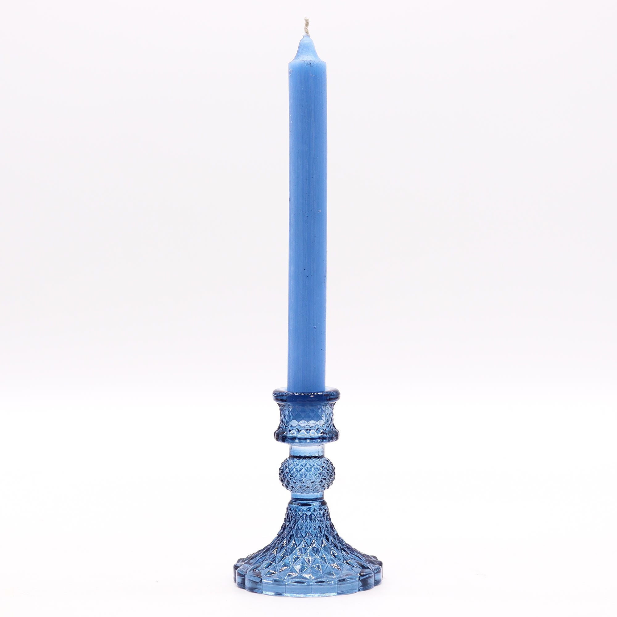 Candle Stand pressed glass Vintage Dinner Candle Holder - Royal Blue
