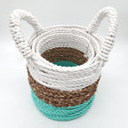 Seagrass Basket Set Green Natural White