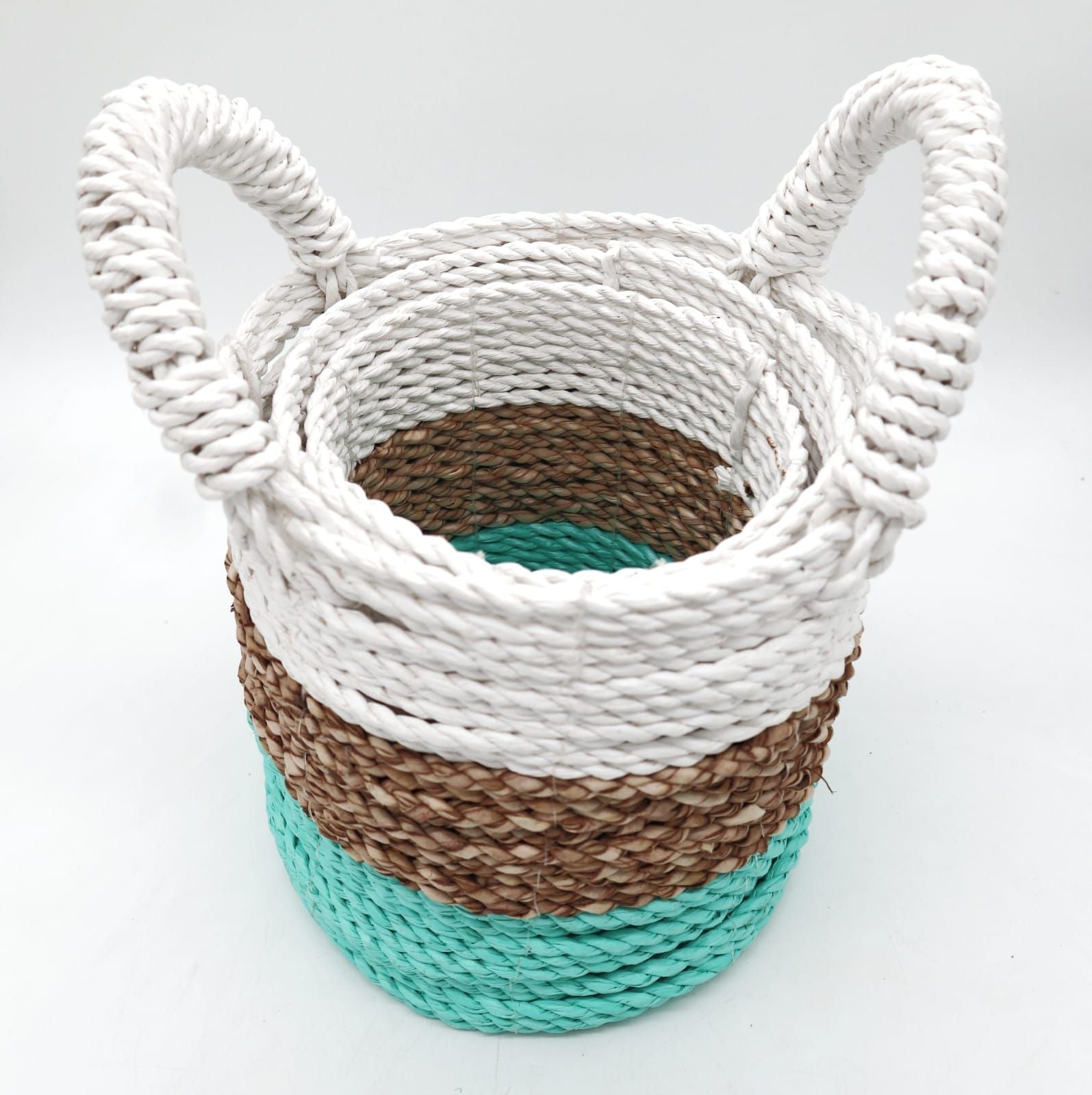 Seagrass Basket Set Green Natural White