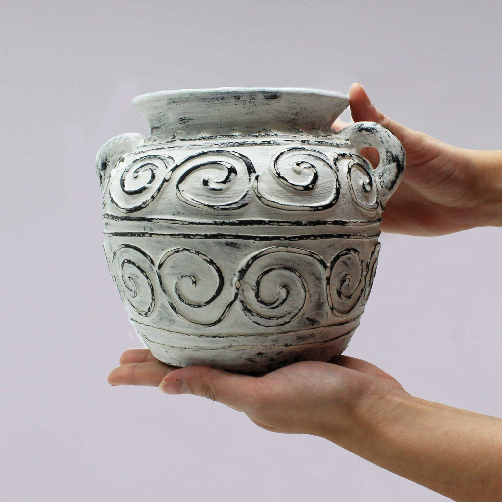 Greek Ceramic Clay Plant Pot With Handles