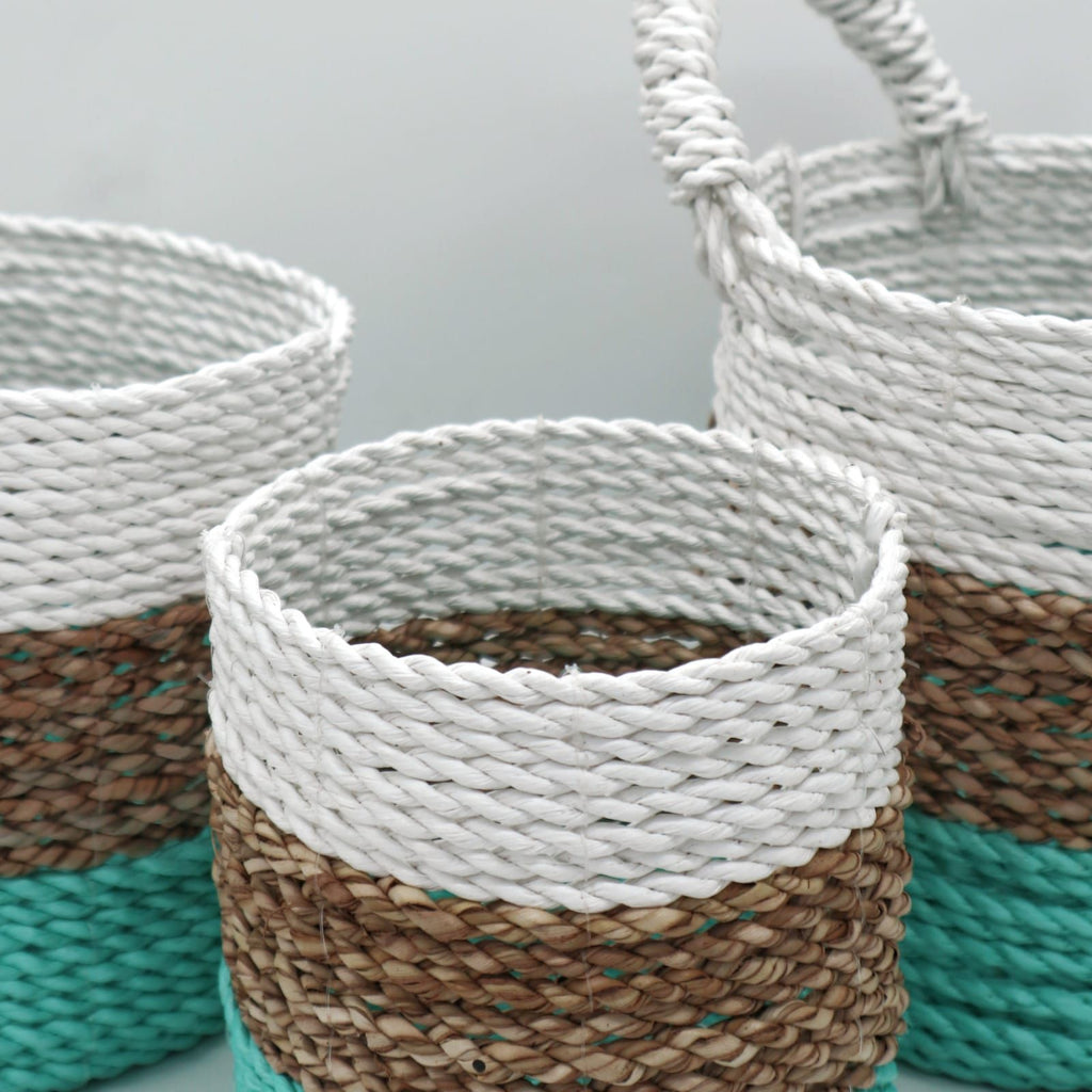 Seagrass Basket Set Green Natural White