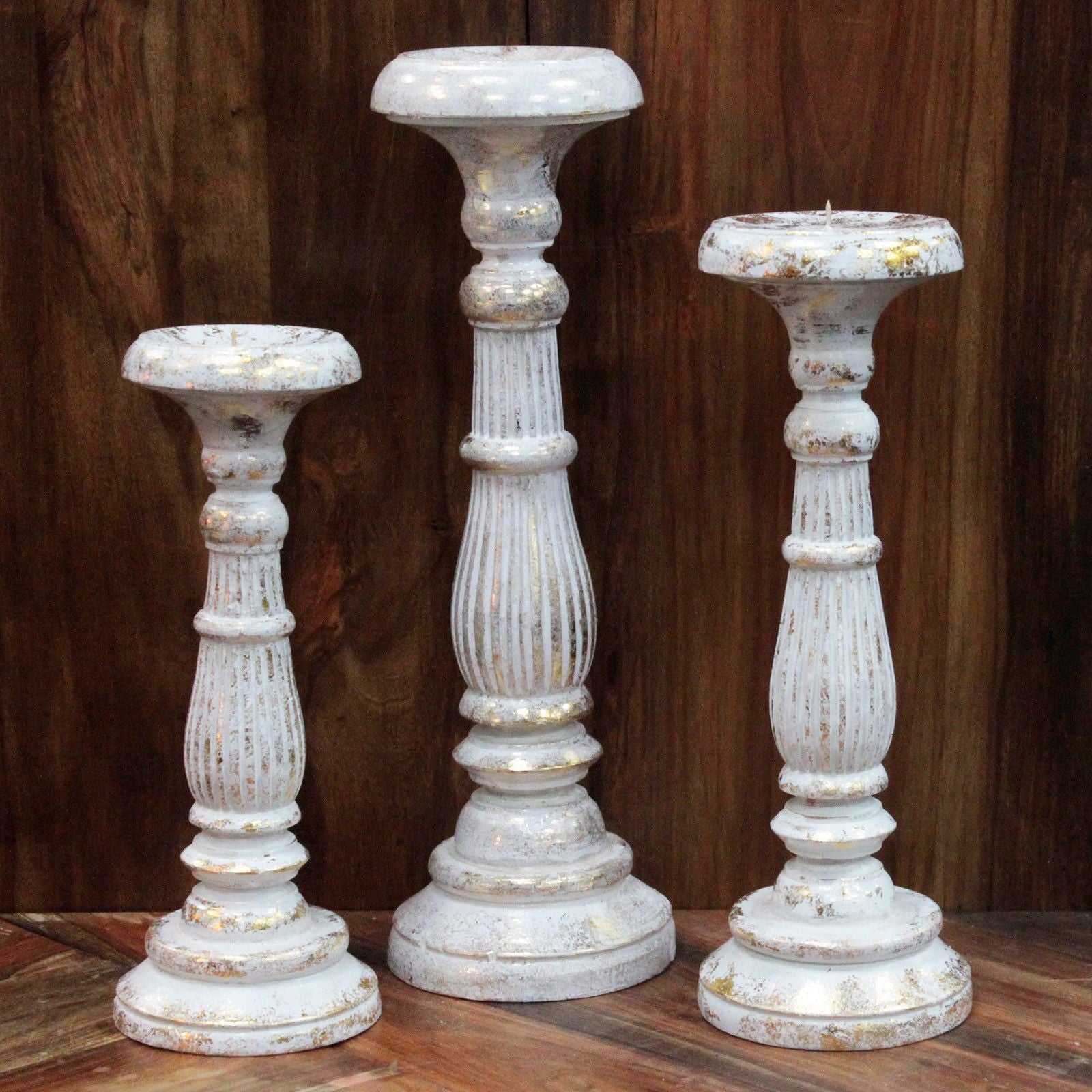 Candle Stand Small Albasia Wood Small Candle Stand - White Gold