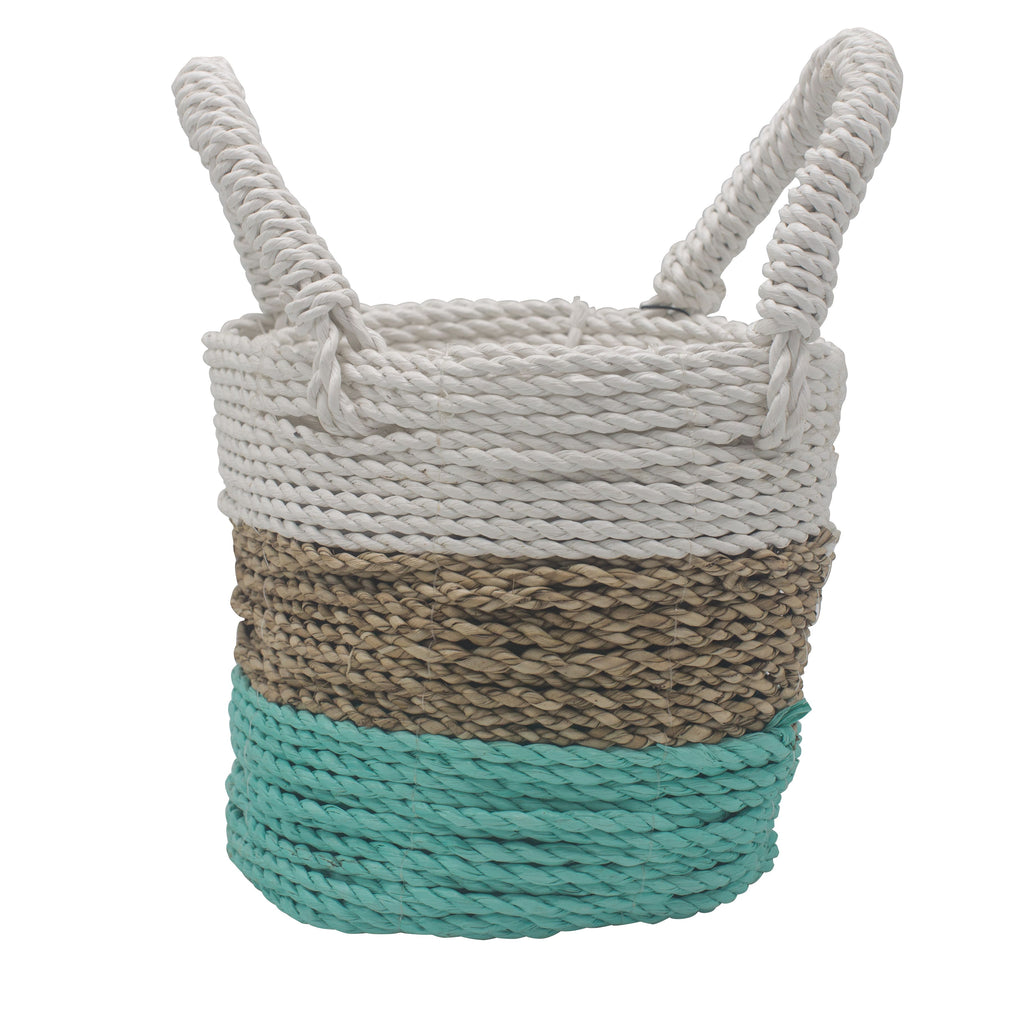 Seagrass Basket Set Green Natural White