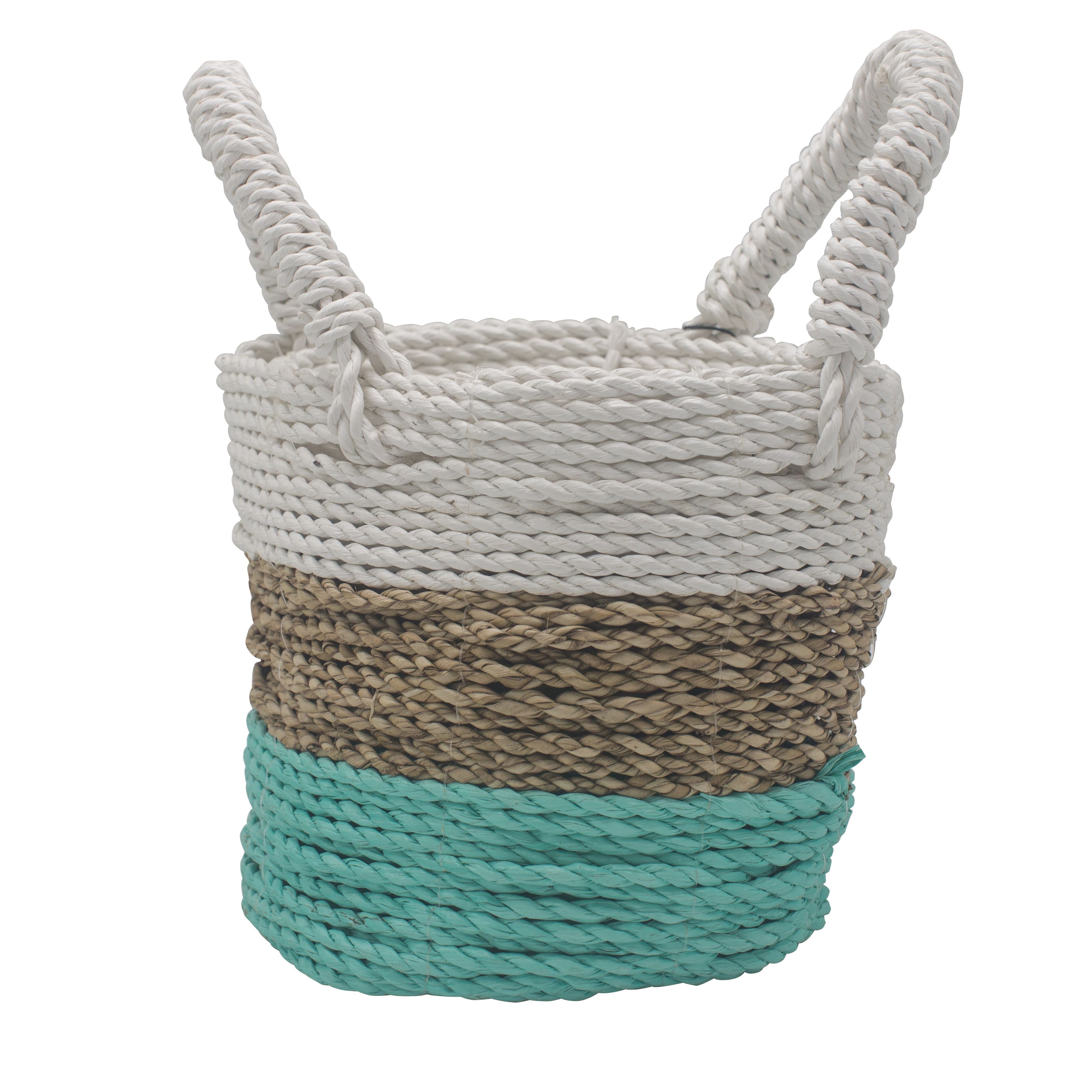 Seagrass Basket Set Green Natural White