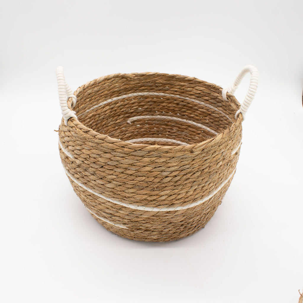 Basket Large Seagrass Cotton & Seagrass Large Baskets – Natural Stripes – Set of 3 Set of Three
