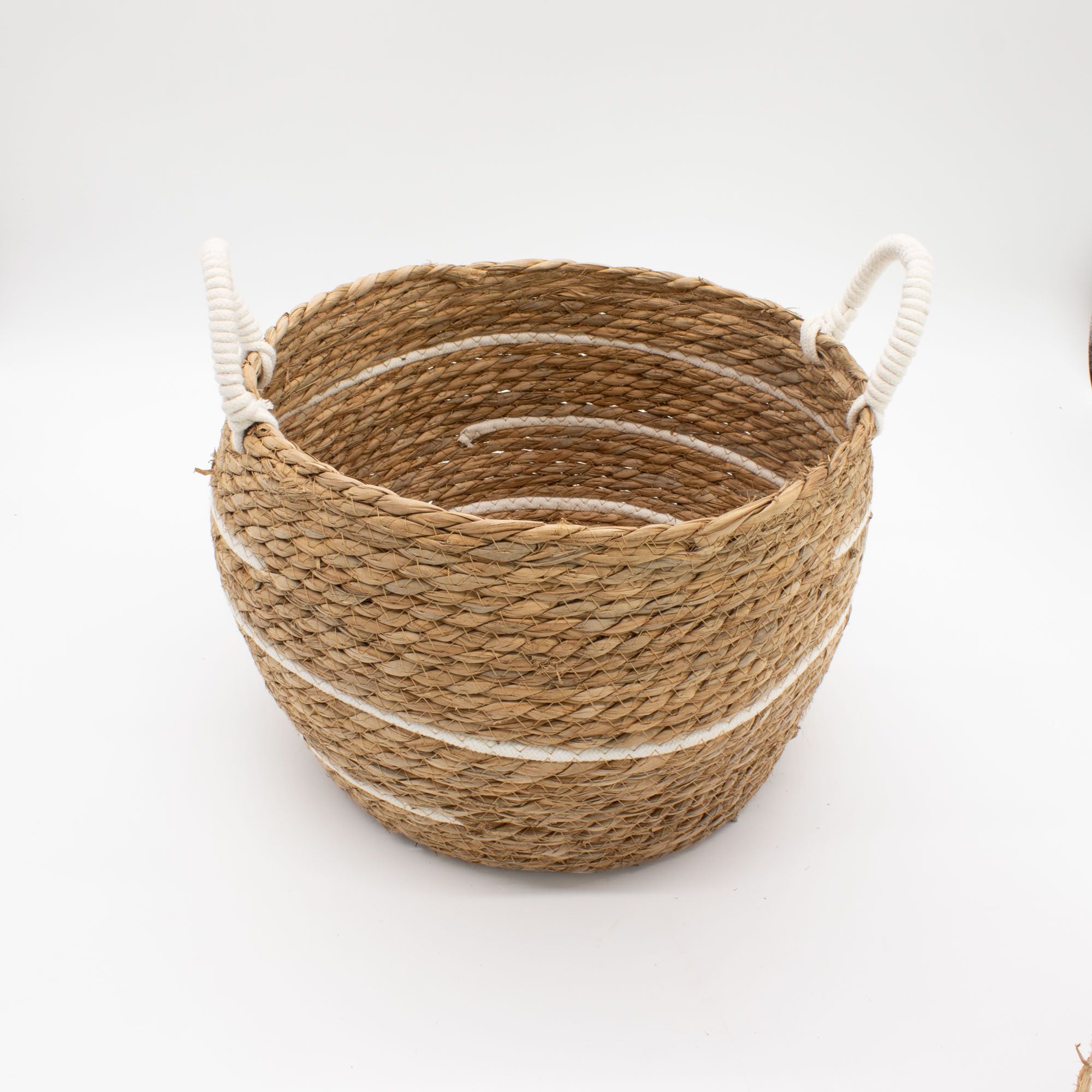 Basket Large Seagrass Cotton & Seagrass Large Baskets – Natural Stripes – Set of 3 Set of Three