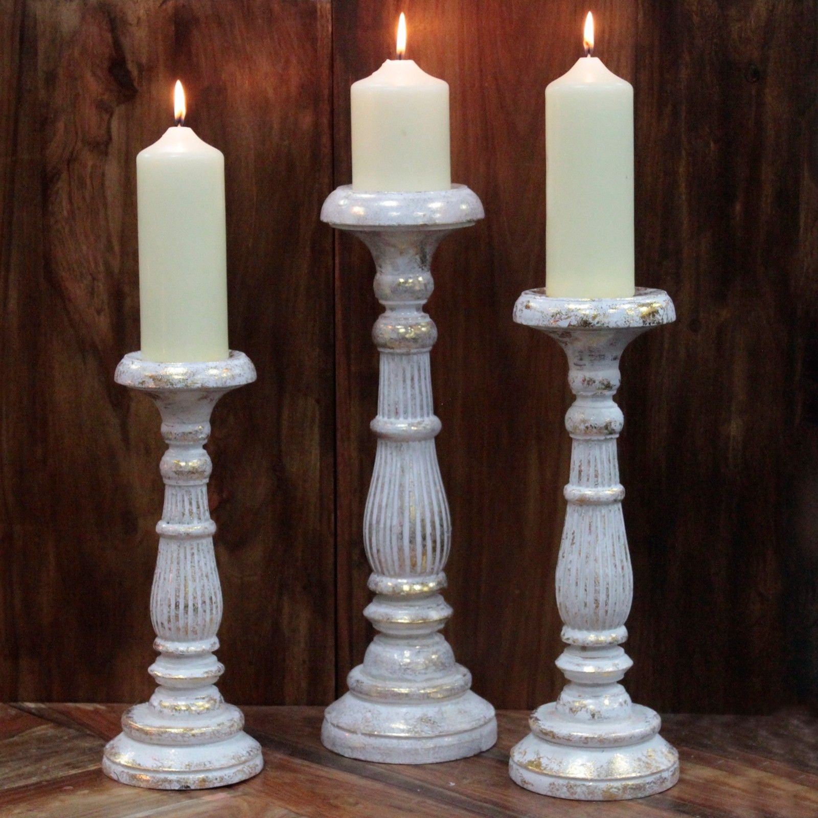 Candle Stand Small Albasia Wood Small Candle Stand - White Gold