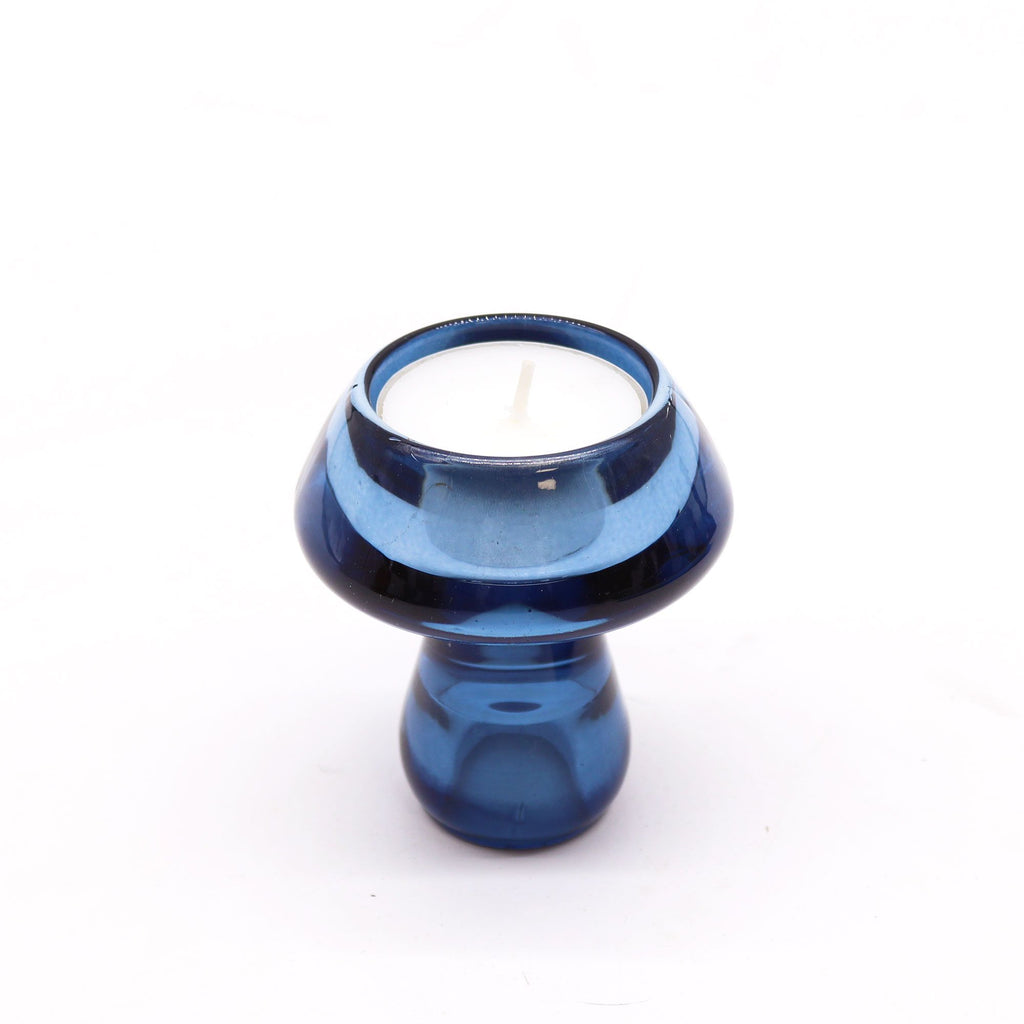 Tealight pressed glass Mushroom Flip Dinner Candle / Tealight Holder - Royal Blue