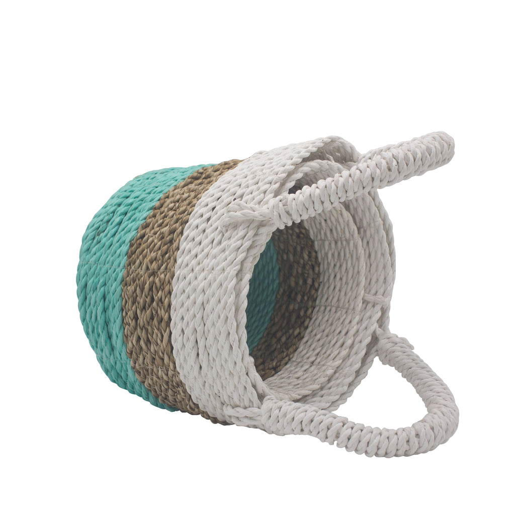 Seagrass Basket Set Green Natural White
