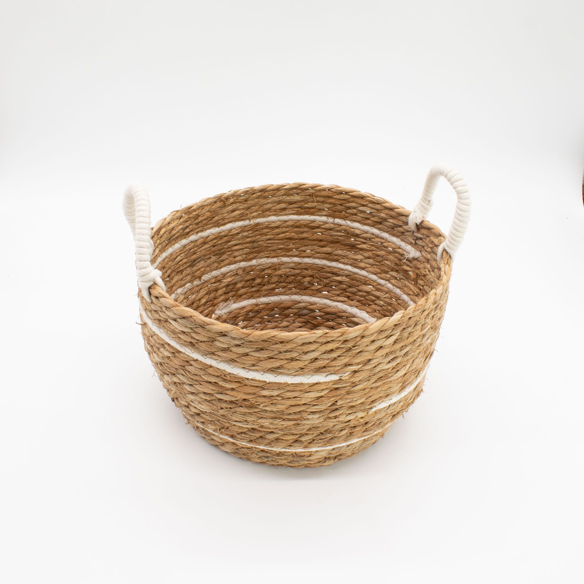 Basket Large Seagrass Cotton & Seagrass Large Baskets – Natural Stripes – Set of 3 Set of Three