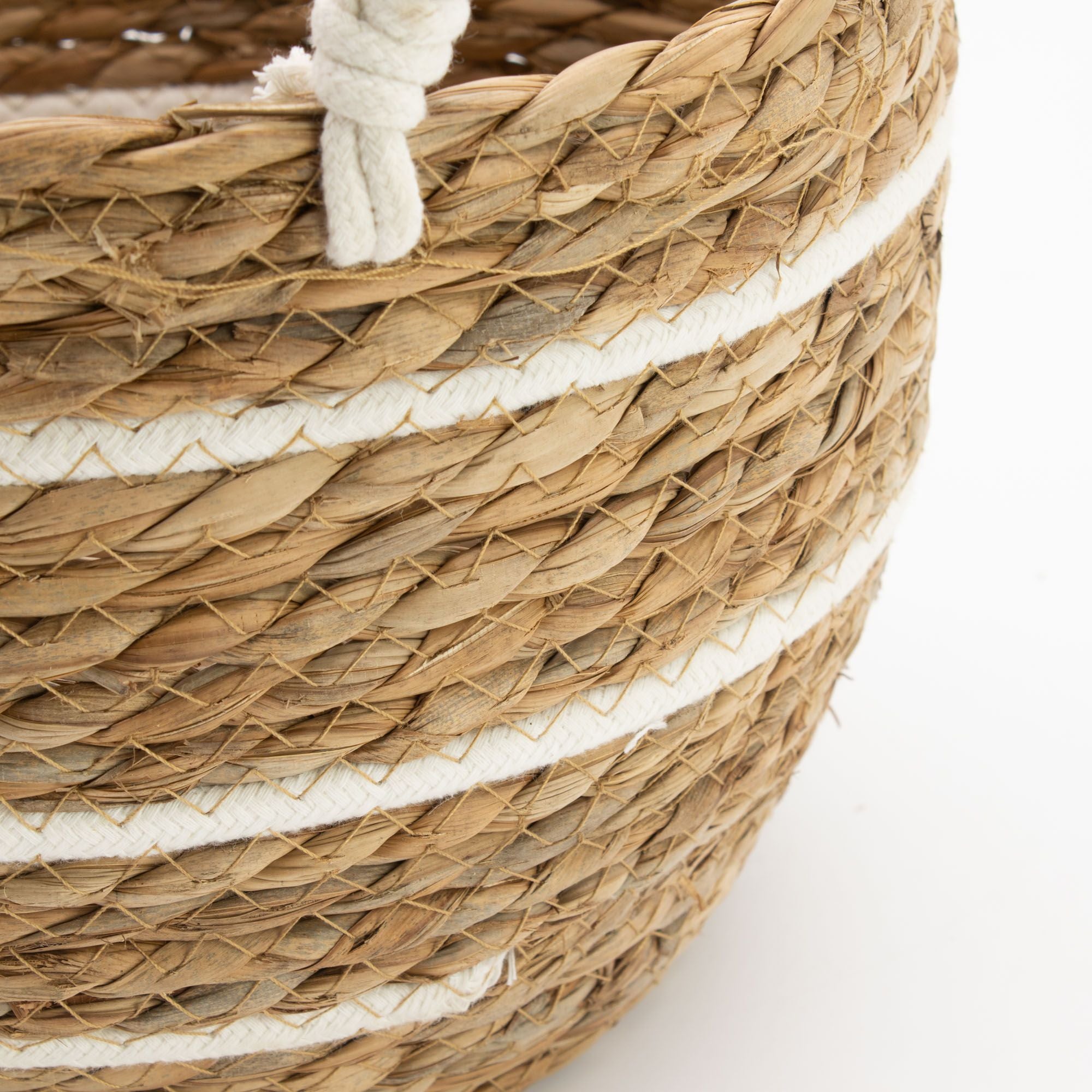 Basket Large Seagrass Cotton & Seagrass Large Baskets – Natural Stripes – Set of 3 Set of Three