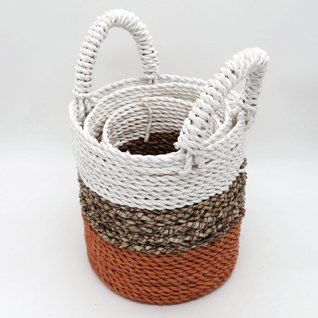 Seagrass Basket Set Orange Natural White