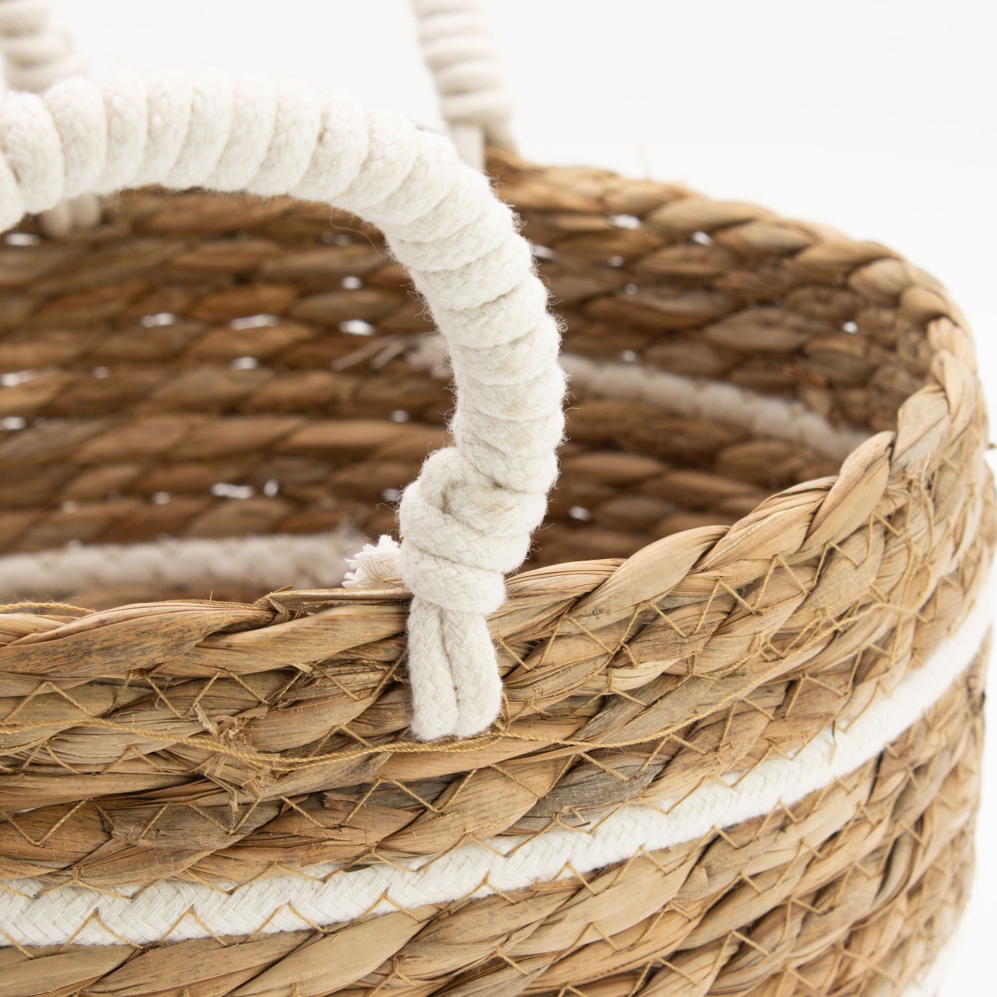 Basket Large Seagrass Cotton & Seagrass Large Baskets – Natural Stripes – Set of 3 Set of Three