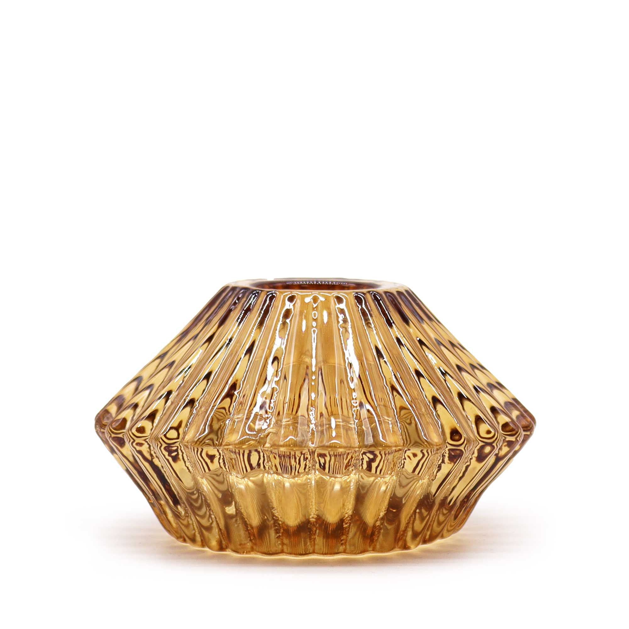 Tealight pressed glass Flower Flip Dinner Candle / Tealight Holder - Antique Amber Product Image
