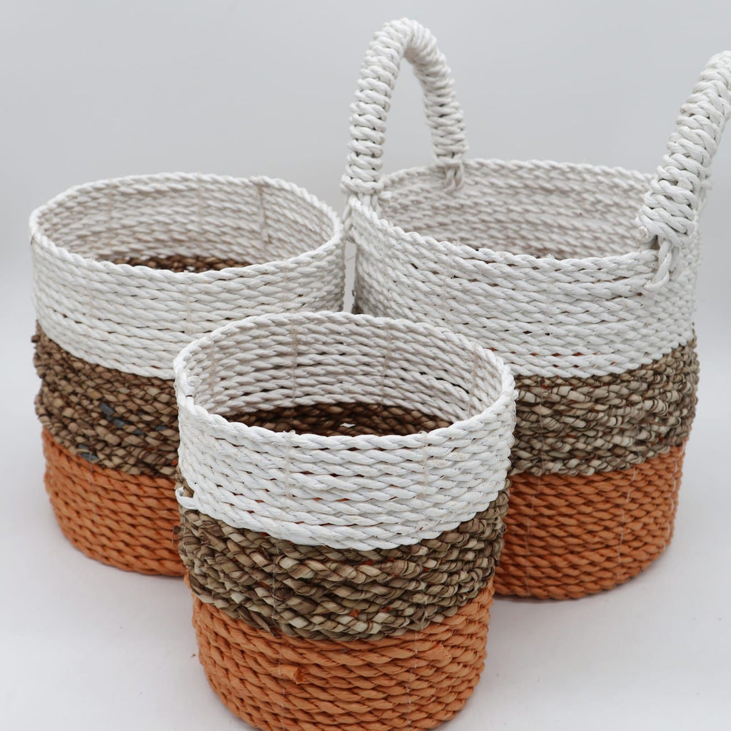 Seagrass Basket Set Orange Natural White