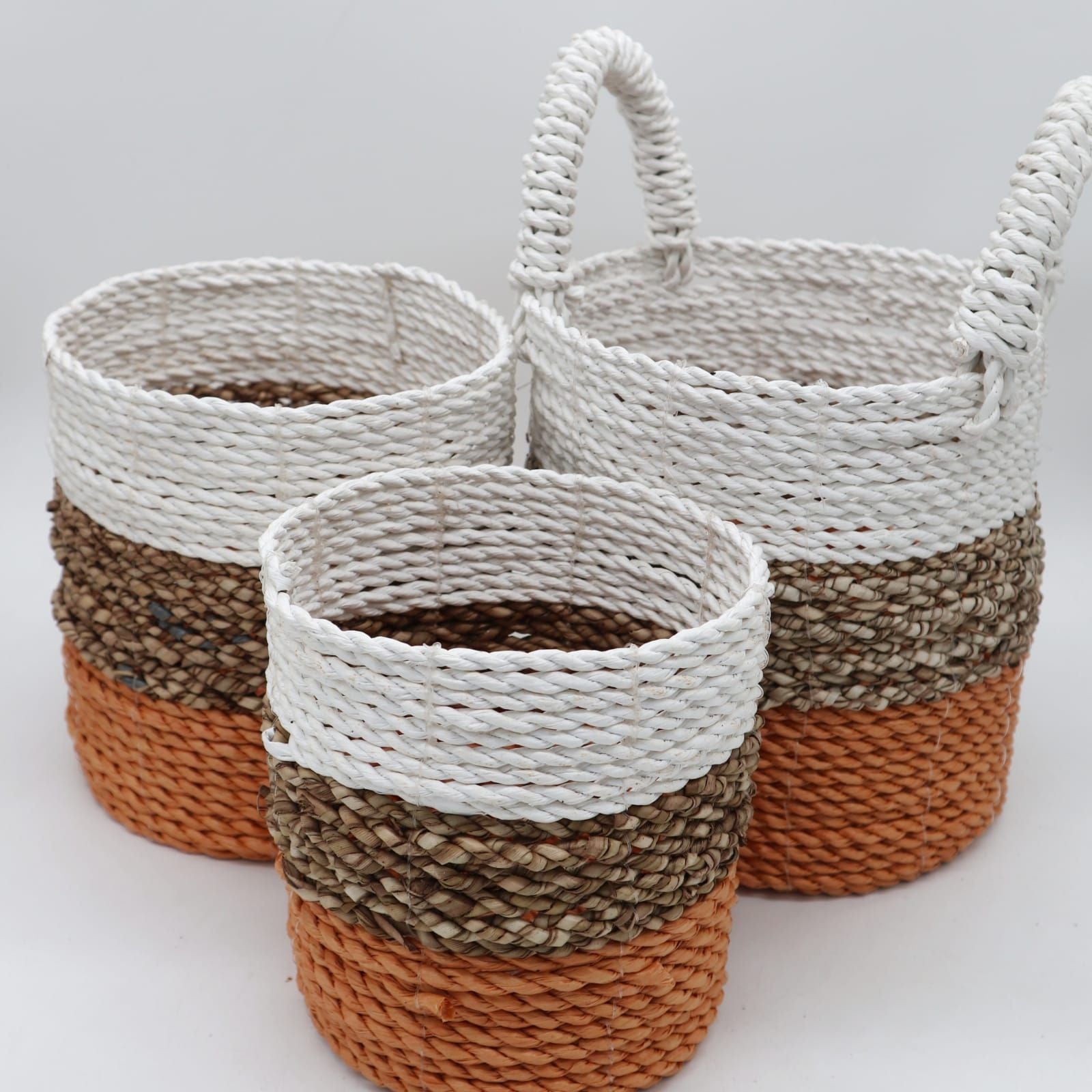 Seagrass Basket Set Orange Natural White
