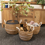 Basket Large Seagrass Cotton & Seagrass Large Baskets – Natural Stripes – Set of 3 Set of Three