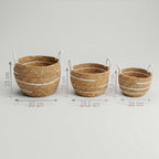 Basket Large Seagrass Cotton & Seagrass Large Baskets – Natural Stripes – Set of 3 Set of Three